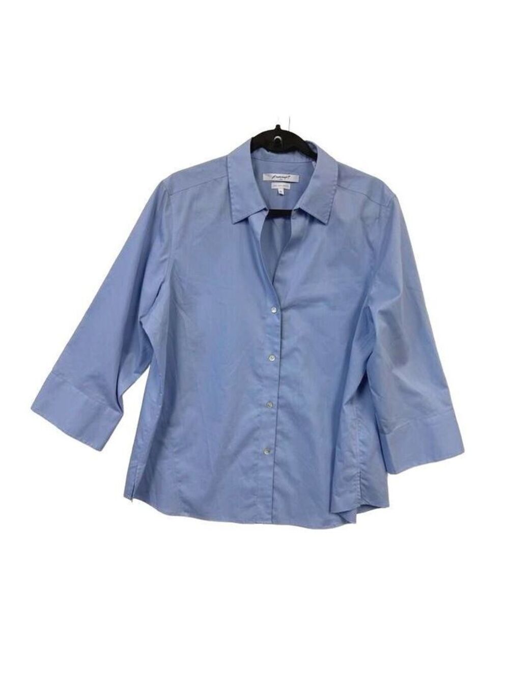 Foxcroft Women’s XL Blue Button Down Shirt 3/4 Sleeve Stretch Cotton Blouse